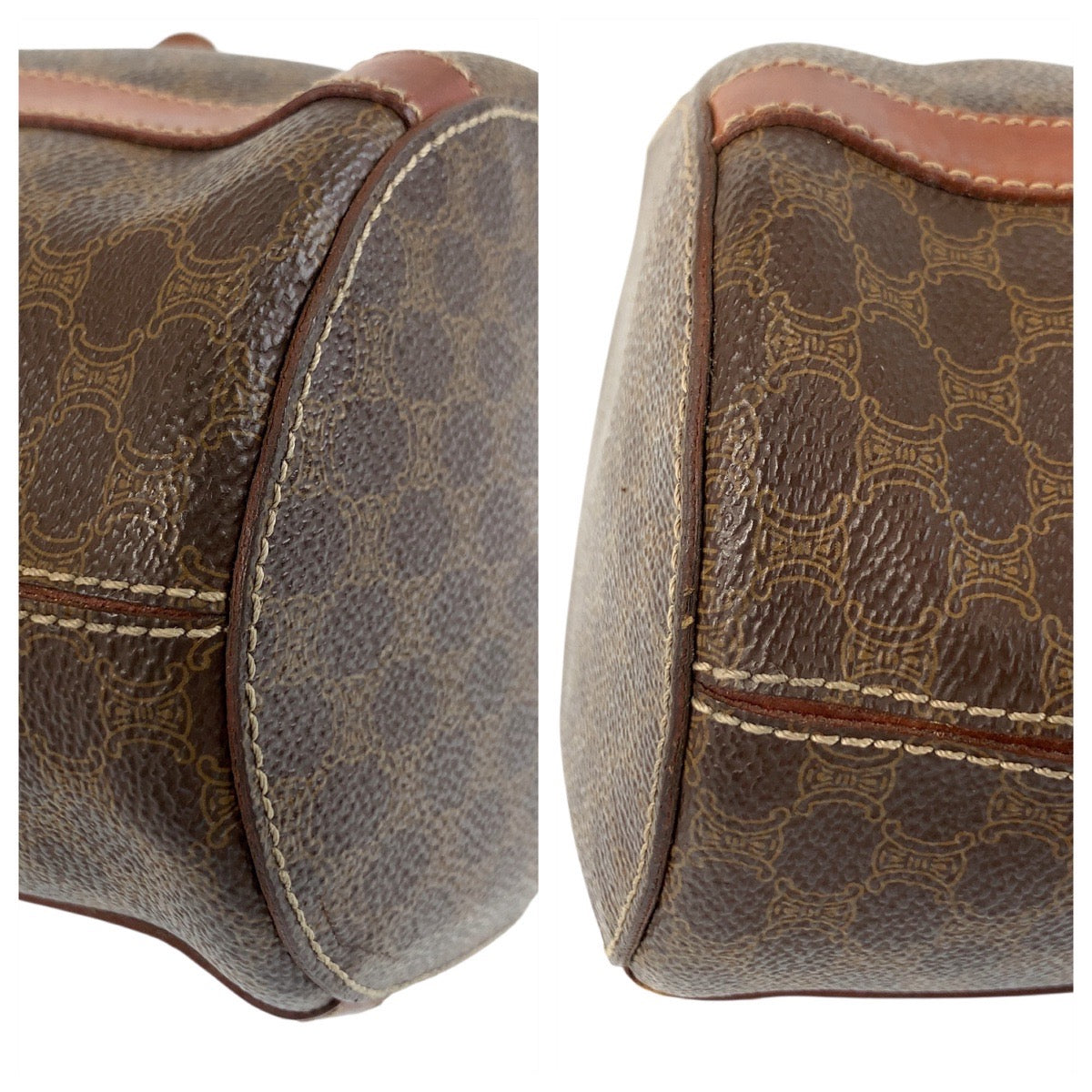 CELINE Tote Bag MC98/1 PVC, Leather Brown Gold Metal Tote Bag Shoulder Bag Macadam Women Used Authentic