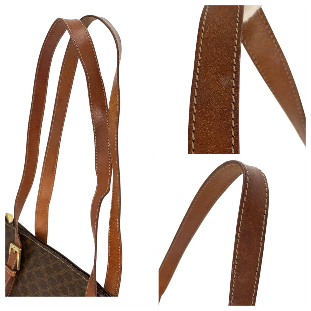CELINE Tote Bag MC98/1 PVC, Leather Brown Gold Metal Tote Bag Shoulder Bag Macadam Women Used Authentic