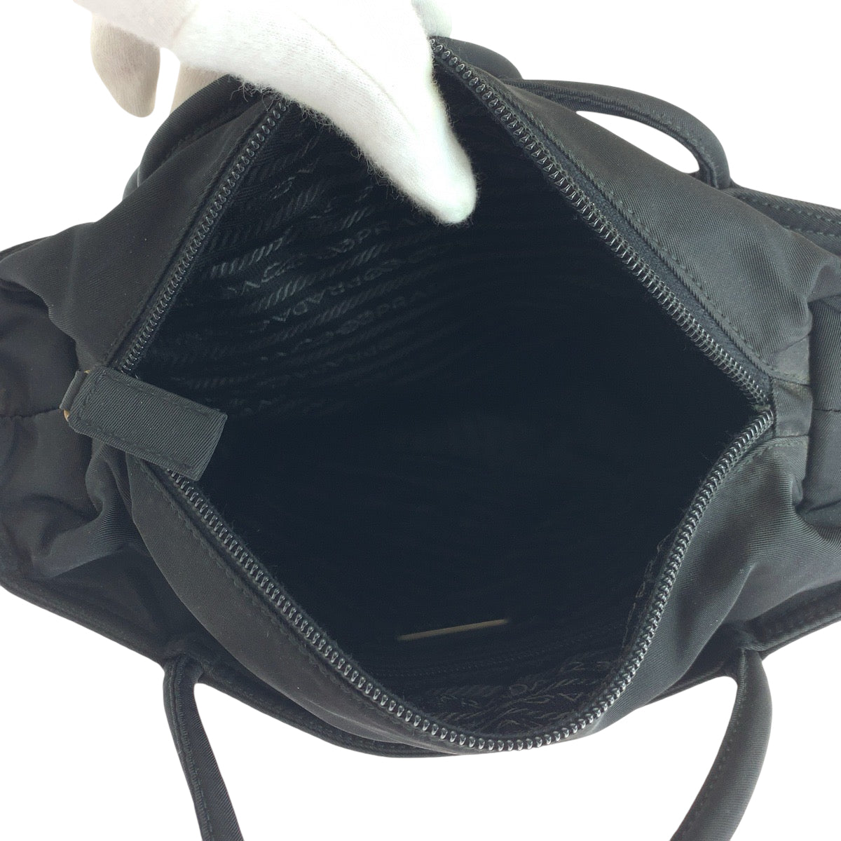 PRADA Tote Bag Nylon Black SilverMetal Tote Bag Shoulder Bag Test Triangle With logo Women Used Authentic