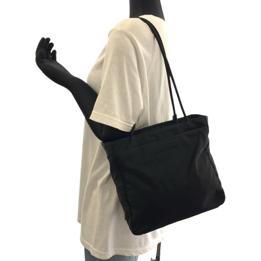 PRADA Tote Bag Nylon Black SilverMetal Tote Bag Shoulder Bag Test Triangle With logo Women Used Authentic