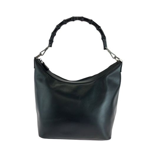 GUCCI Shoulder Bag 000 0531 leather Black SilverMetal One Shoulder Bag Handbag Bamboo Women Used Authentic
