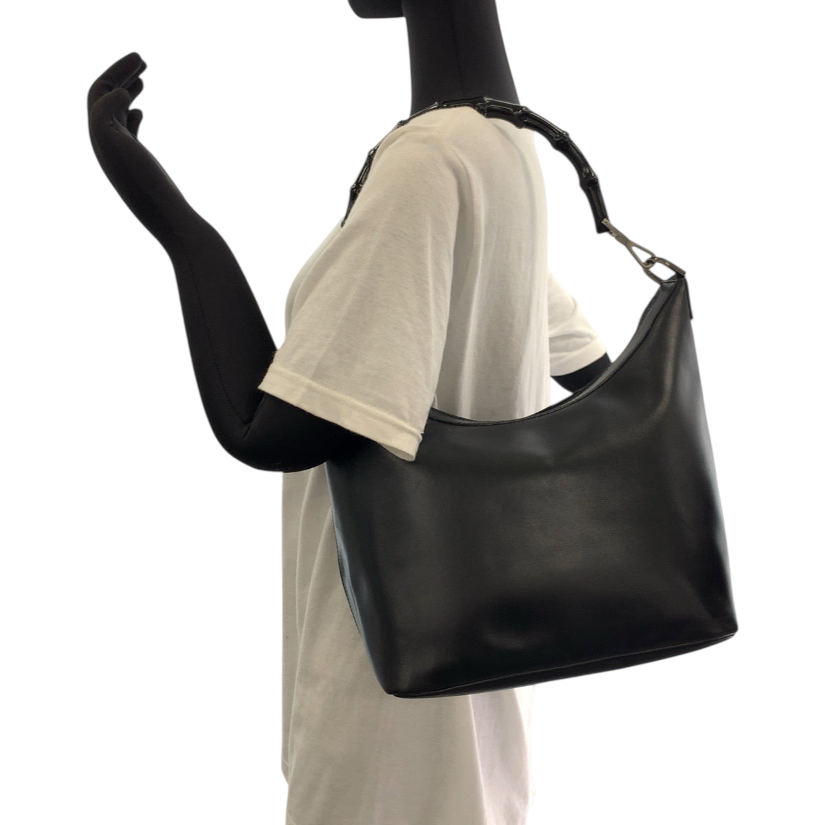 GUCCI Shoulder Bag 000 0531 leather Black SilverMetal One Shoulder Bag Handbag Bamboo Women Used Authentic