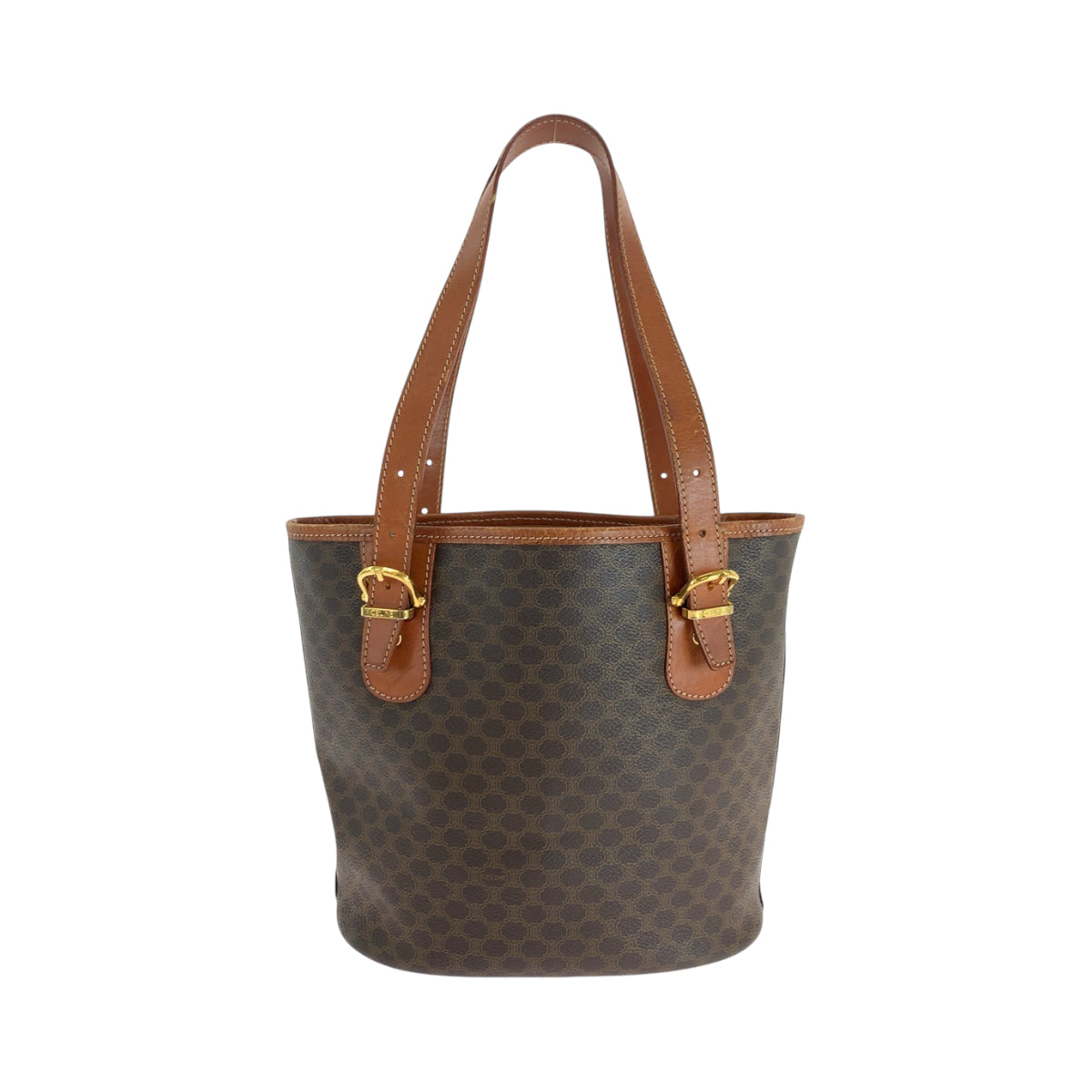 CELINE Tote Bag PVC Brown Gold Metal Tote Bag Shoulder Bag Macadam Women Used Authentic
