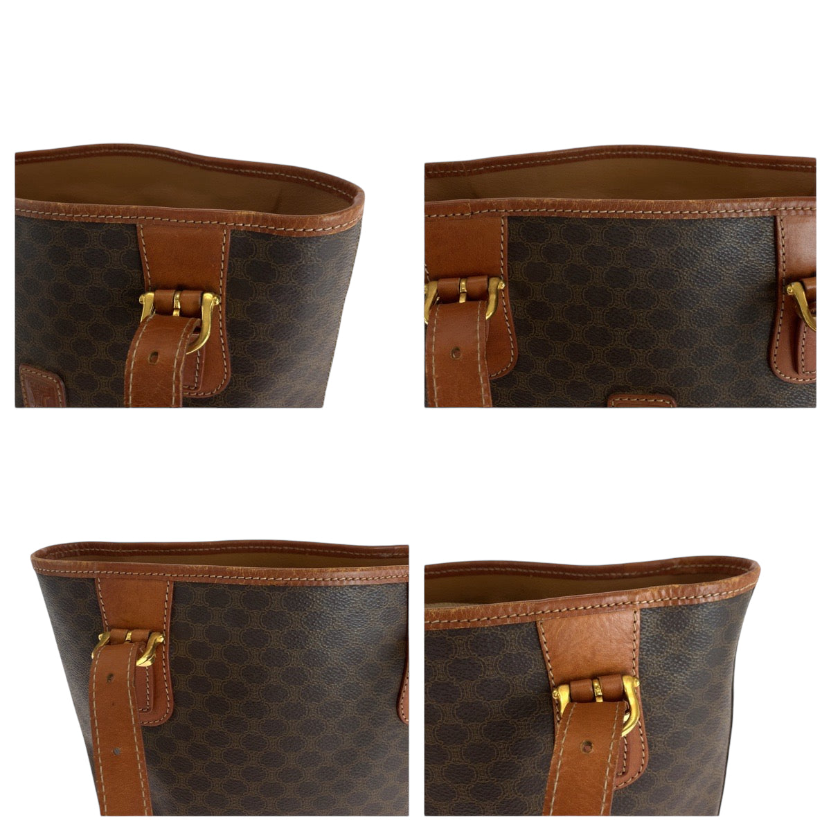 CELINE Tote Bag PVC Brown Gold Metal Tote Bag Shoulder Bag Macadam Women Used Authentic