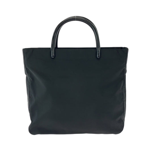 PRADA Tote Bag Nylon Black SilverMetal Tote Bag handbag Test Triangle With logo Women Used Authentic