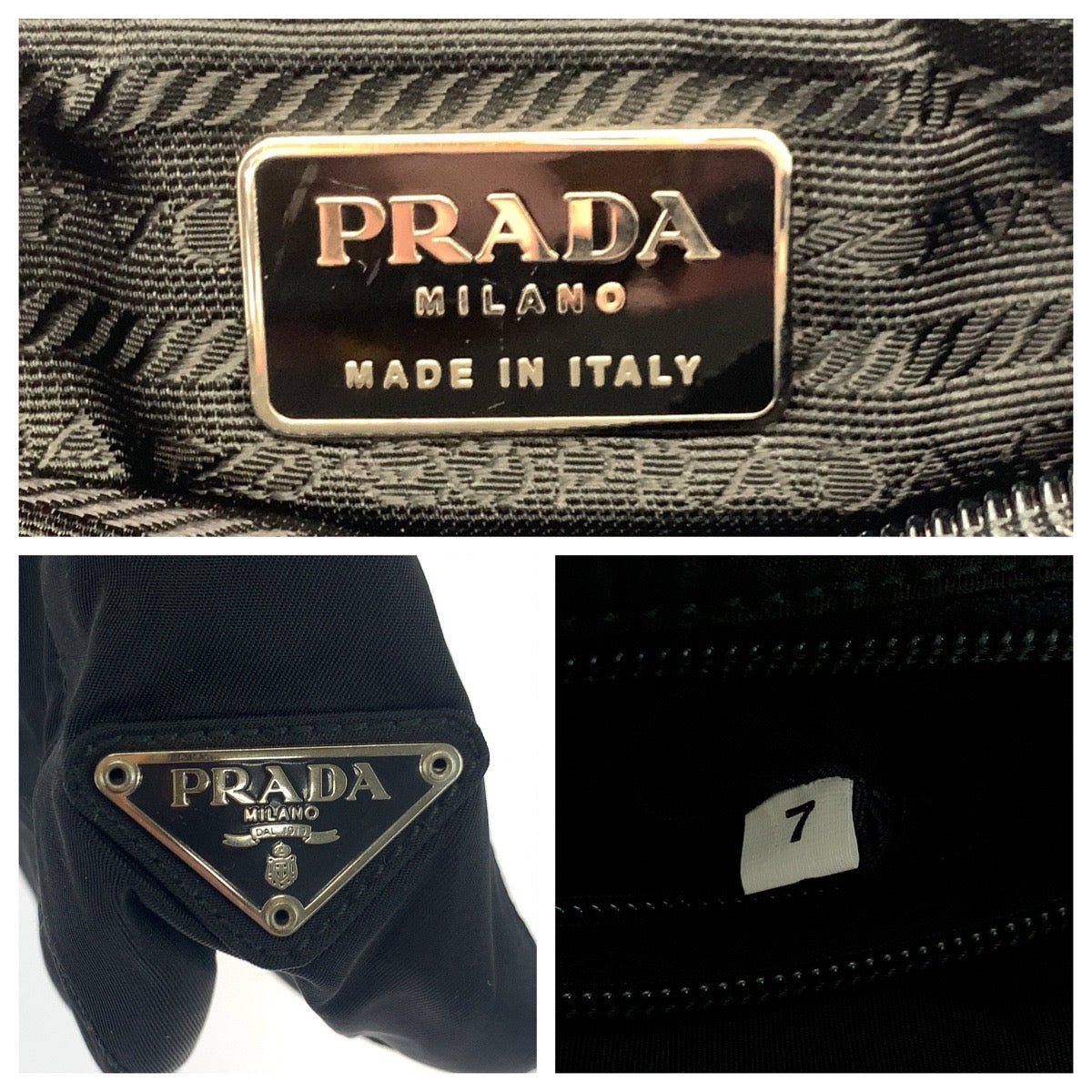 PRADA Tote Bag B8489 Nylon Black SilverMetal Tote Bag handbag Test Triangle With logo Women Used Authentic