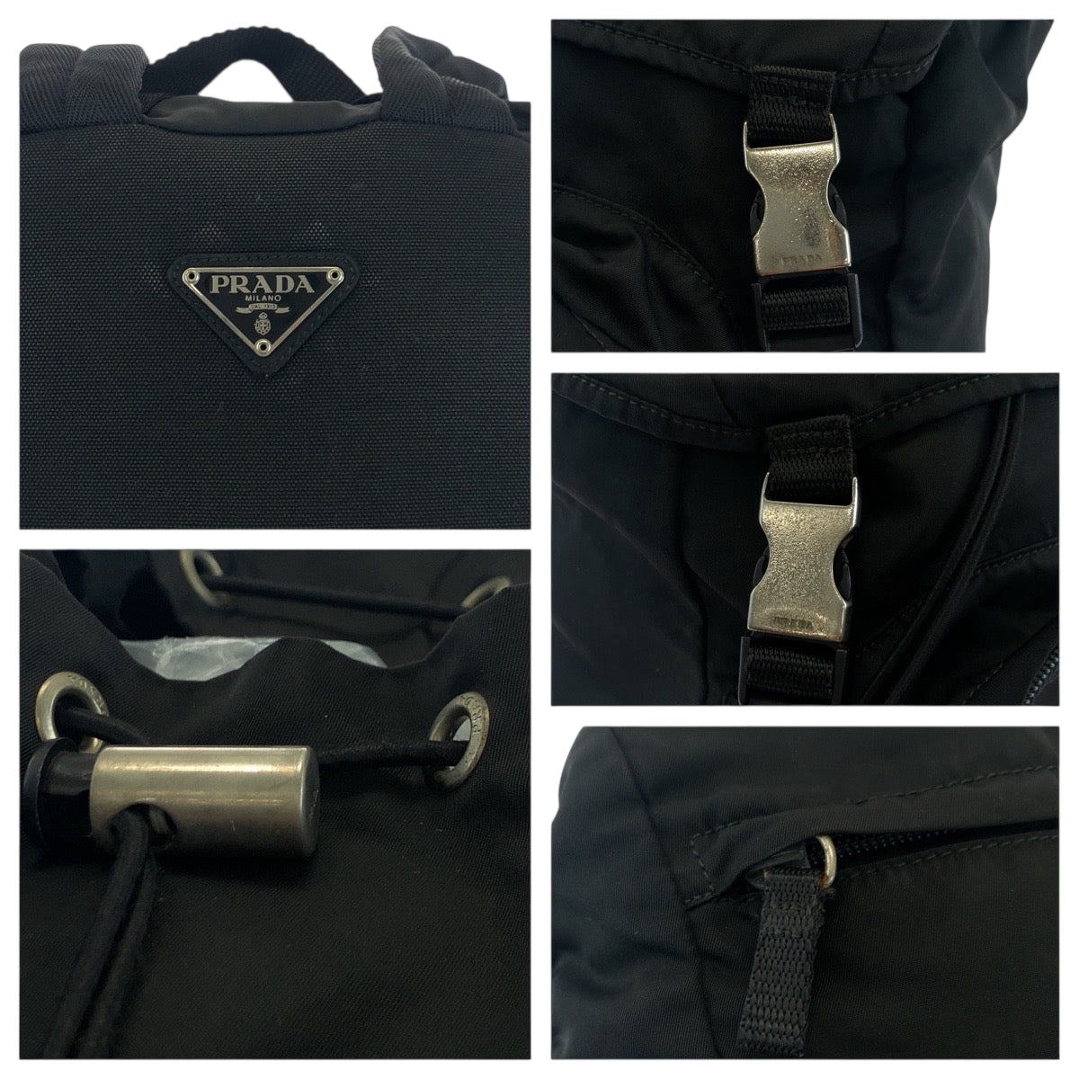 PRADA Backpack VZ135973 Nylon Black Silver Metal Backpack Backpack Test Triangle With logo mens Used Authentic