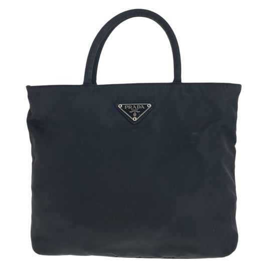 PRADA Tote Bag Nylon Black SilverMetal Tote Bag handbag Test Triangle With logo Women Used Authentic