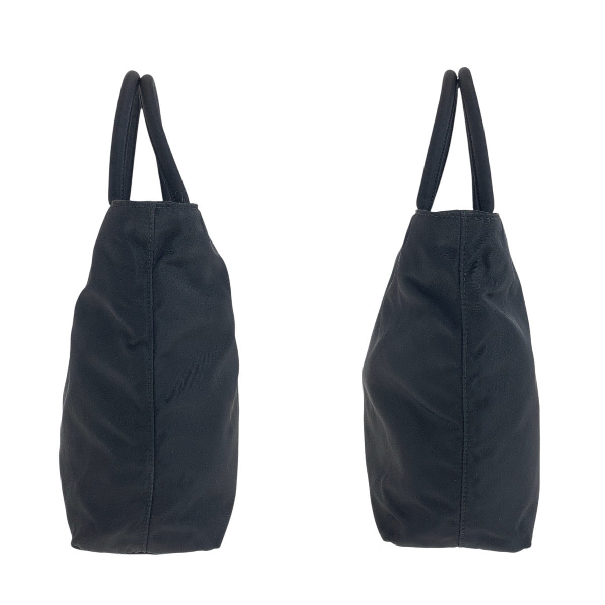 PRADA Tote Bag Nylon Black SilverMetal Tote Bag handbag Test Triangle With logo Women Used Authentic