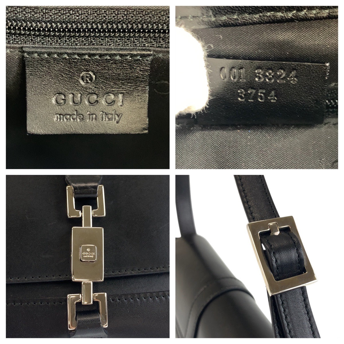 GUCCI Shoulder Bag 001 3824 leather Black SilverMetal Jackie Women Used Authentic