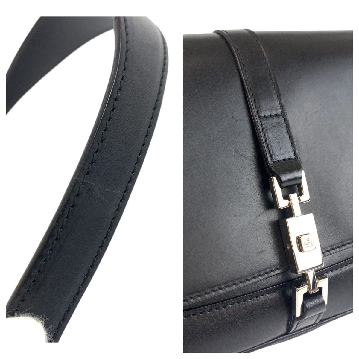 GUCCI Shoulder Bag 001 3824 leather Black SilverMetal Jackie Women Used Authentic