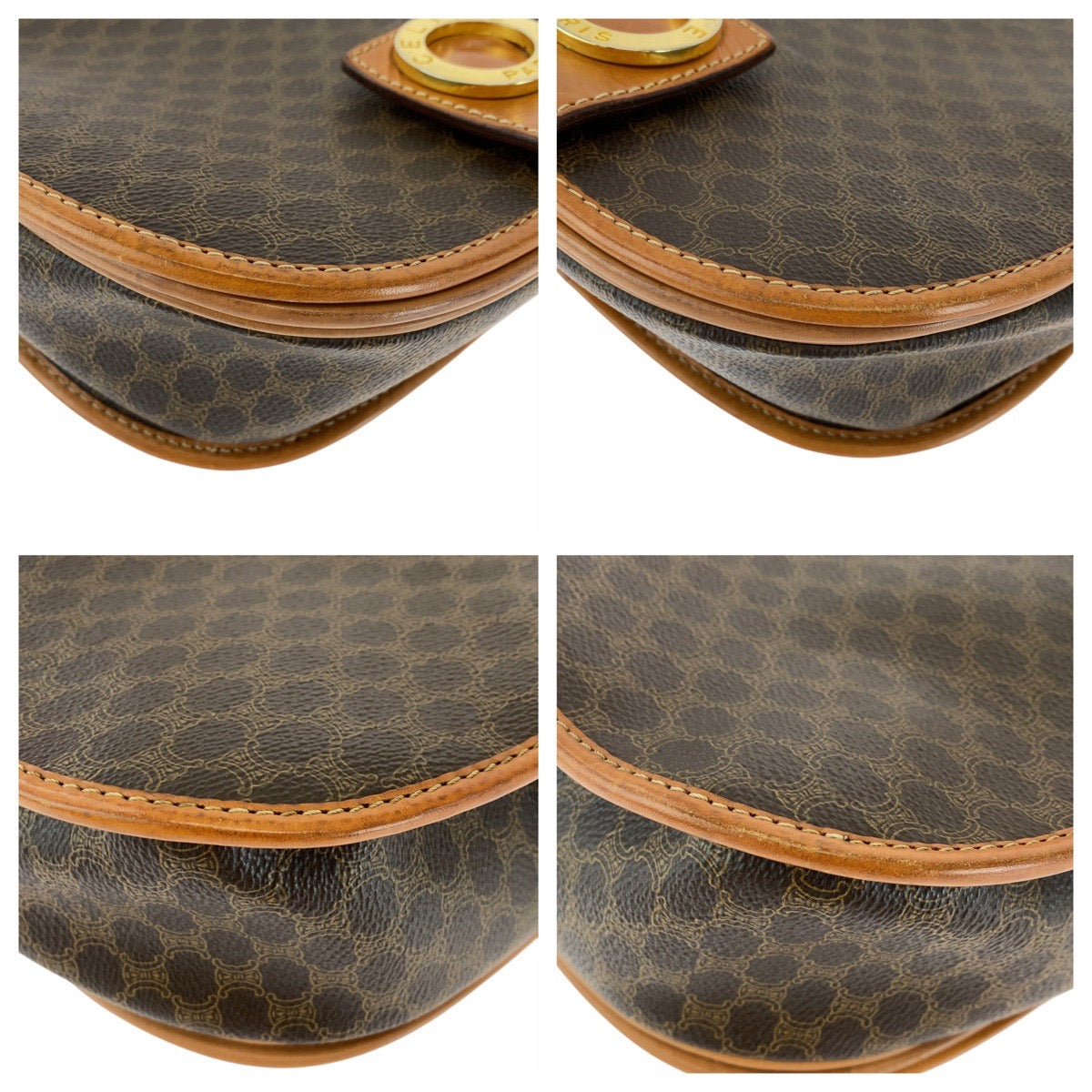 CELINE Shoulder Bag M10 PVC, Leather Brown Gold Metal Shoulder Bag pochette Macadam Circle Logo Women Used Authentic