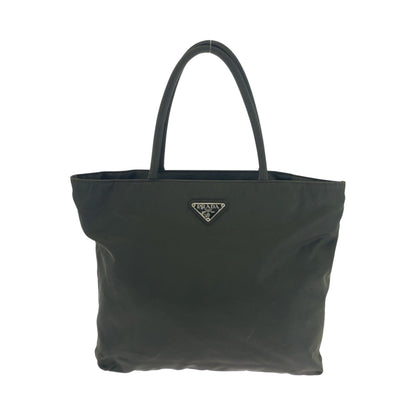 PRADA Tote Bag Nylon Khaki SilverMetal Tote Bag Shoulder Bag Test Triangle With logo Women Used Authentic