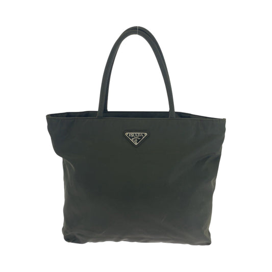 PRADA Tote Bag Nylon Khaki SilverMetal Tote Bag Shoulder Bag Test Triangle With logo Women Used Authentic