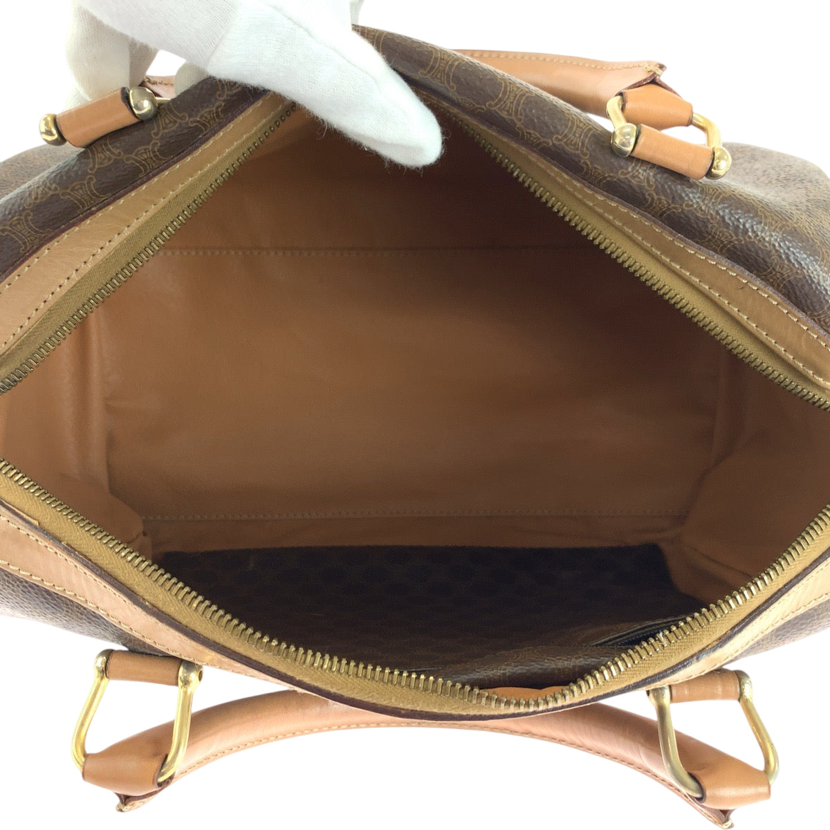 CELINE Handbag PVC Brown Gold Metal Handbags Mini Boston Duffel bag Macadam Women Used Authentic