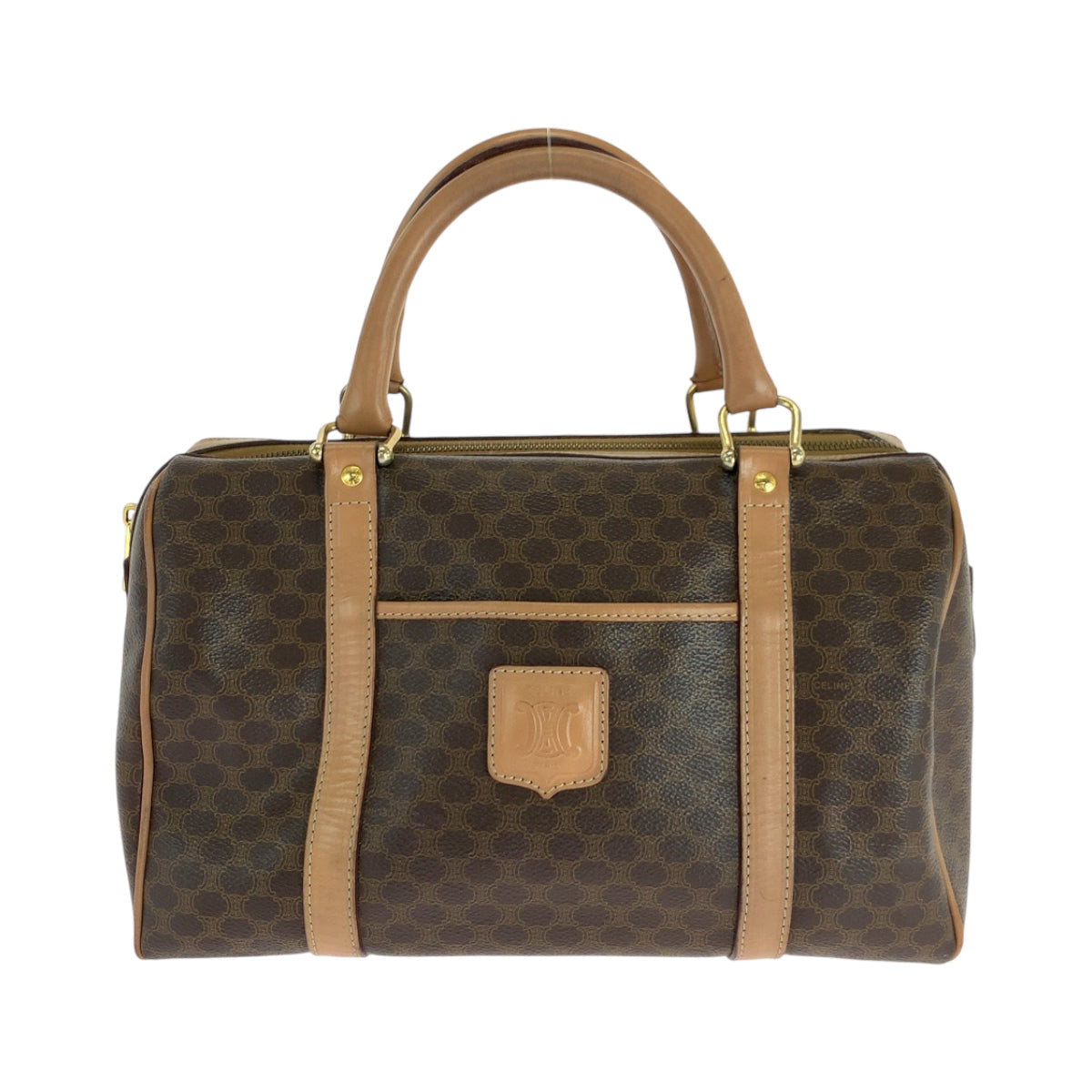 CELINE Handbag PVC Brown Gold Metal Handbags Mini Boston Duffel bag Macadam Women Used Authentic