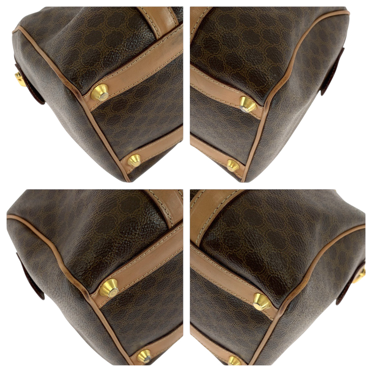 CELINE Handbag PVC Brown Gold Metal Handbags Mini Boston Duffel bag Macadam Women Used Authentic