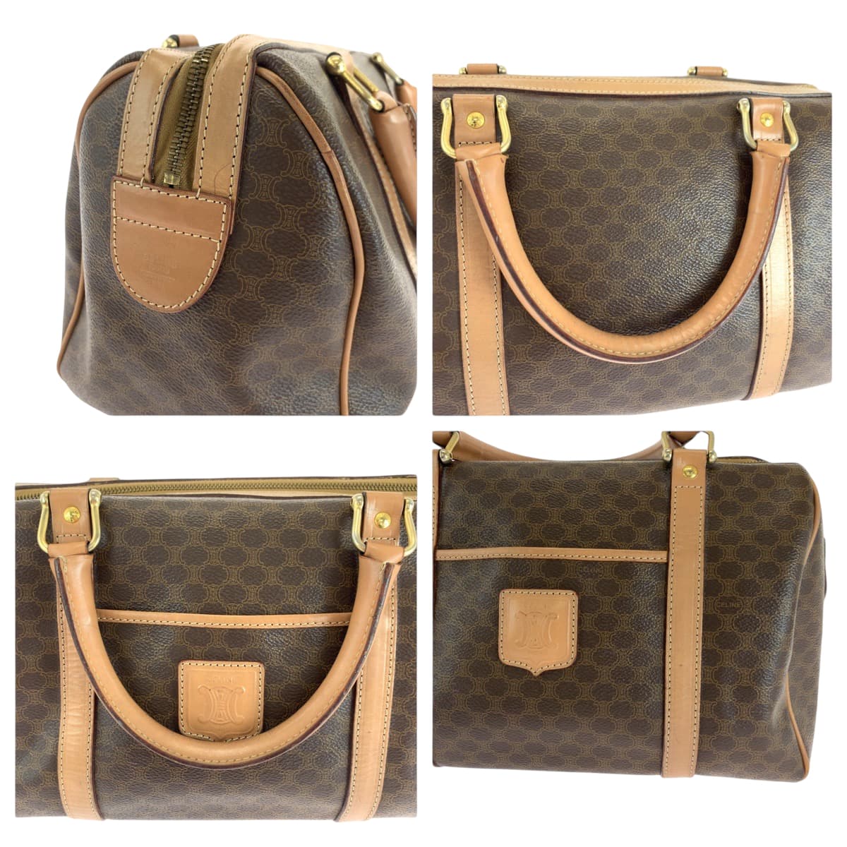 CELINE Handbag PVC Brown Gold Metal Handbags Mini Boston Duffel bag Macadam Women Used Authentic