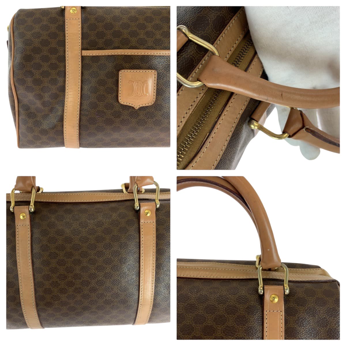 CELINE Handbag PVC Brown Gold Metal Handbags Mini Boston Duffel bag Macadam Women Used Authentic