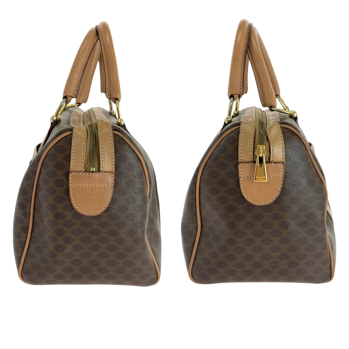 CELINE Handbag PVC Brown Gold Metal Handbags Mini Boston Duffel bag Macadam Women Used Authentic