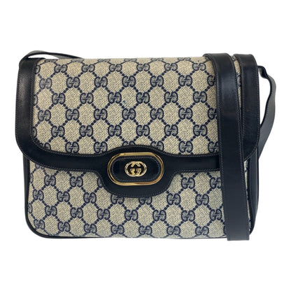 GUCCI Shoulder Bag GG Supreme canvas, leather Gray Navy Gold Metal Shoulder Bag pochette Old Gucci Women Used Authentic