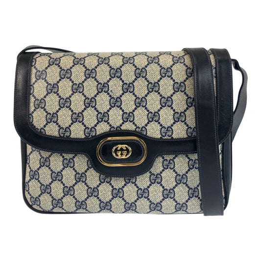 GUCCI Shoulder Bag GG Supreme canvas, leather Gray Navy Gold Metal Shoulder Bag pochette Old Gucci Women Used Authentic