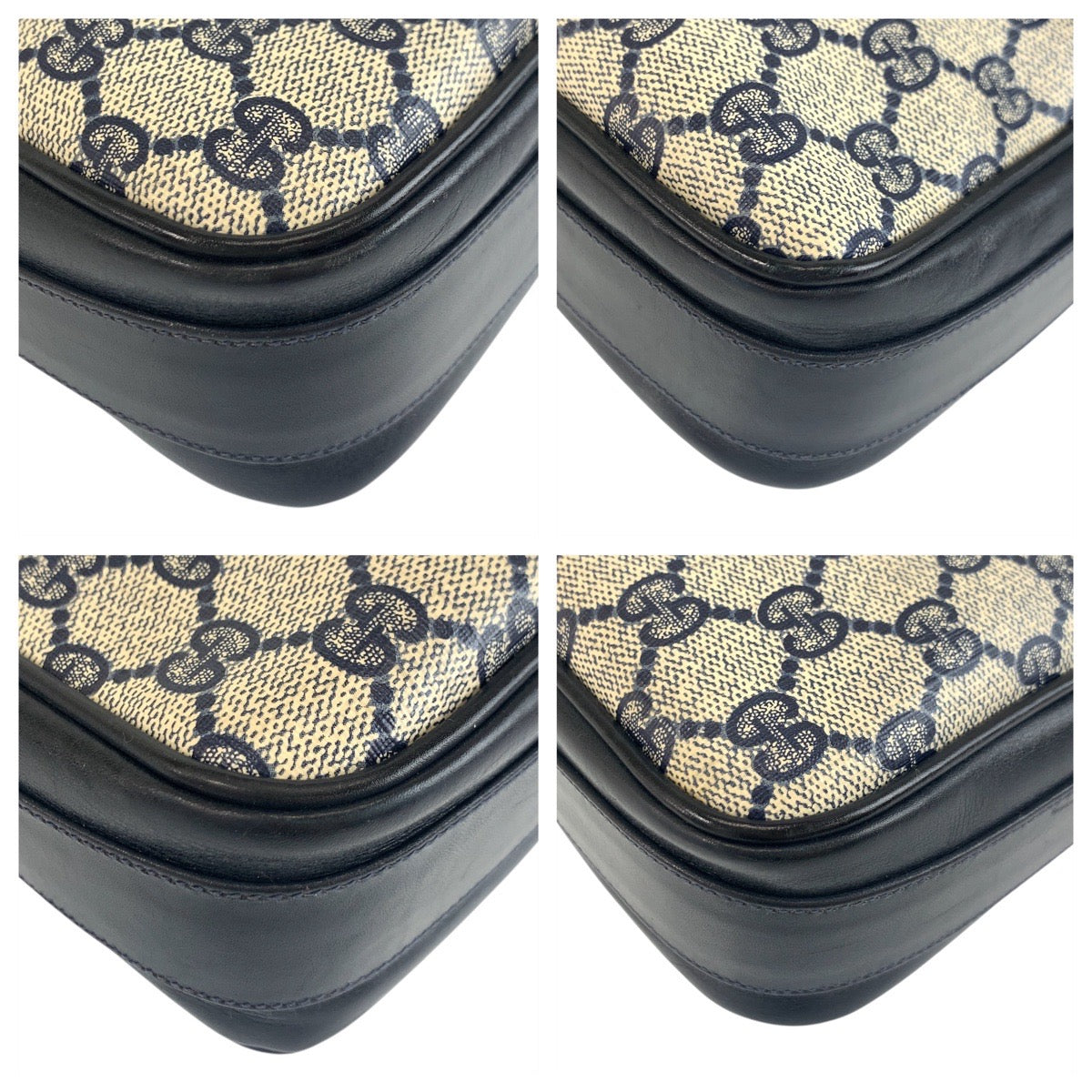 GUCCI Shoulder Bag GG Supreme canvas, leather Gray Navy Gold Metal Shoulder Bag pochette Old Gucci Women Used Authentic