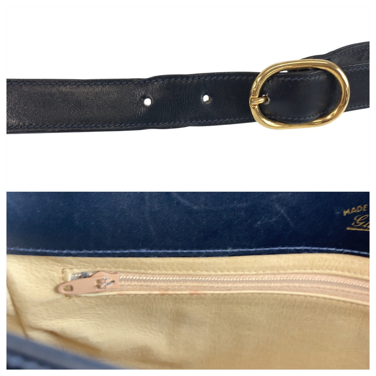 GUCCI Shoulder Bag GG Supreme canvas, leather Gray Navy Gold Metal Shoulder Bag pochette Old Gucci Women Used Authentic