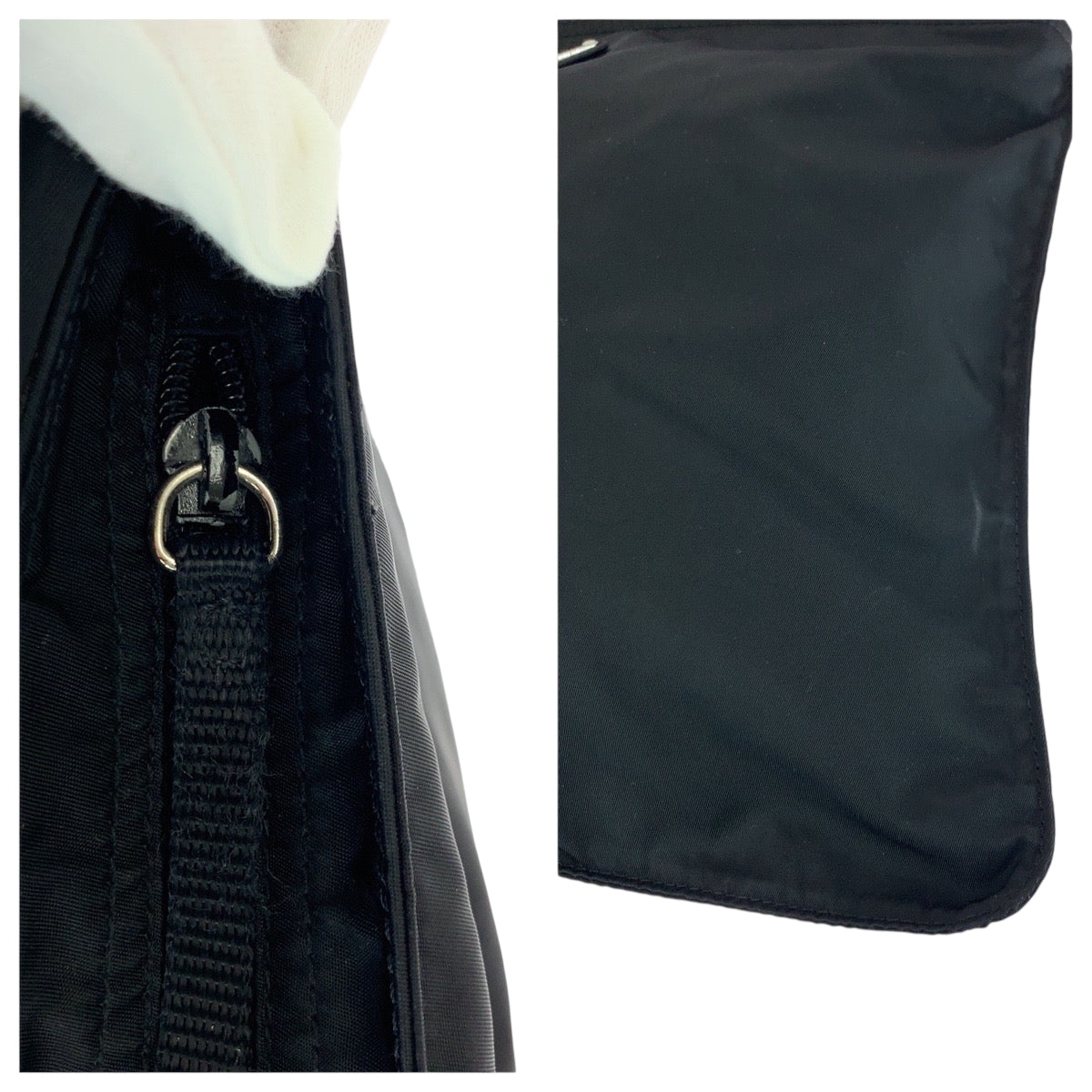 PRADA Shoulder Bag Nylon Black SilverMetal Shoulder Bag pochette Test Triangle With logo mens Used Authentic