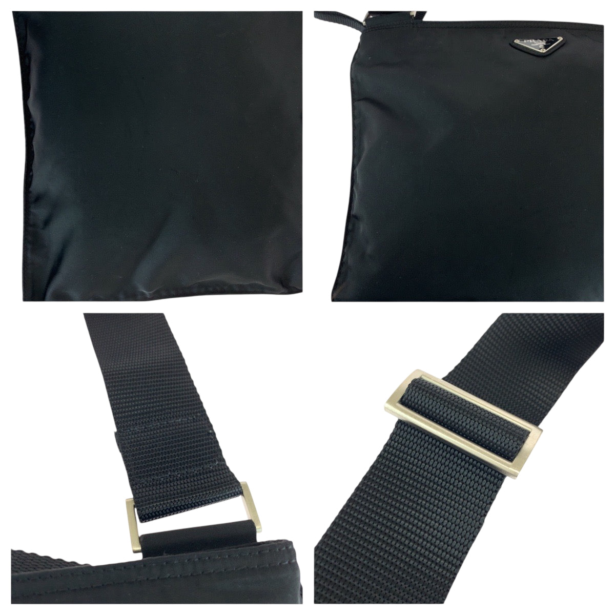 PRADA Shoulder Bag Nylon Black SilverMetal Shoulder Bag pochette Test Triangle With logo mens Used Authentic