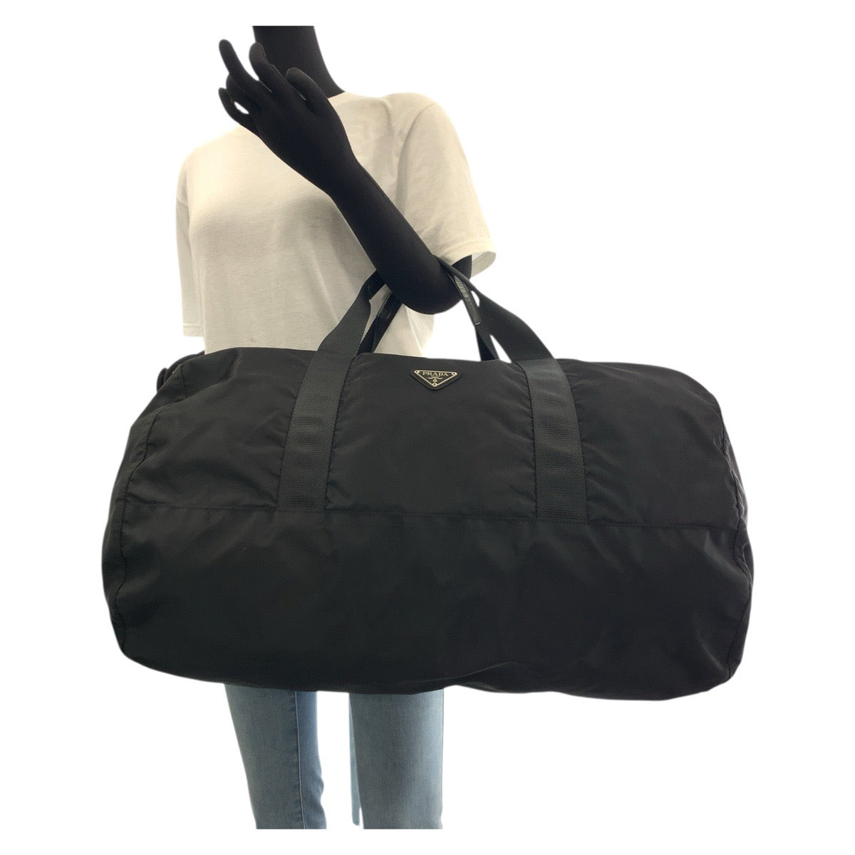 PRADA Boston Duffel bag Nylon Black SilverMetal Boston Duffel bag unisex Test Triangle With logo mens Used Authentic