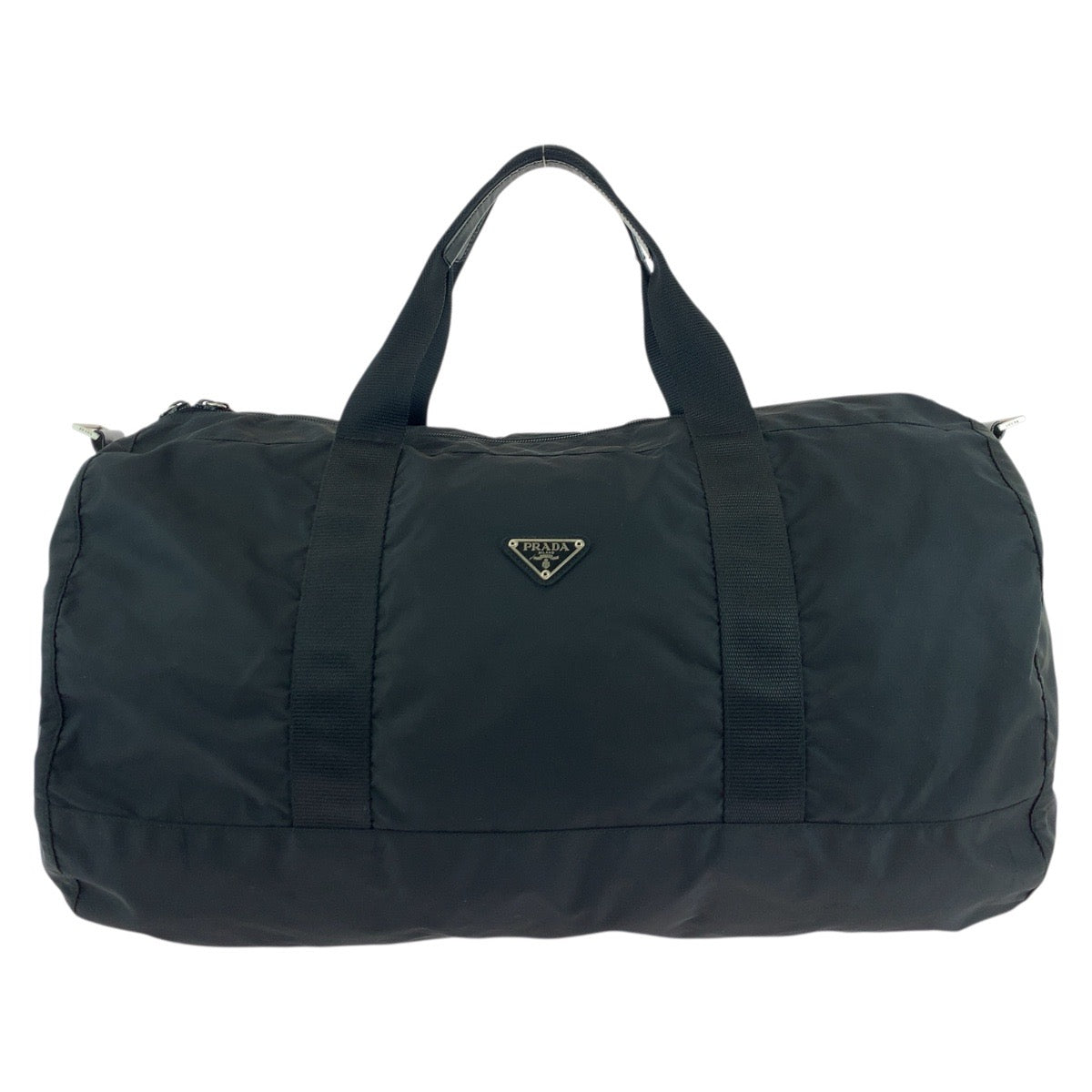 PRADA Boston Duffel bag Nylon Black SilverMetal Boston Duffel bag unisex Test Triangle With logo mens Used Authentic