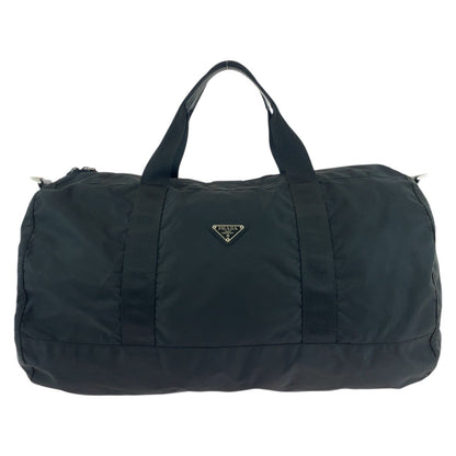 PRADA Boston Duffel bag Nylon Black SilverMetal Boston Duffel bag unisex Test Triangle With logo mens Used Authentic
