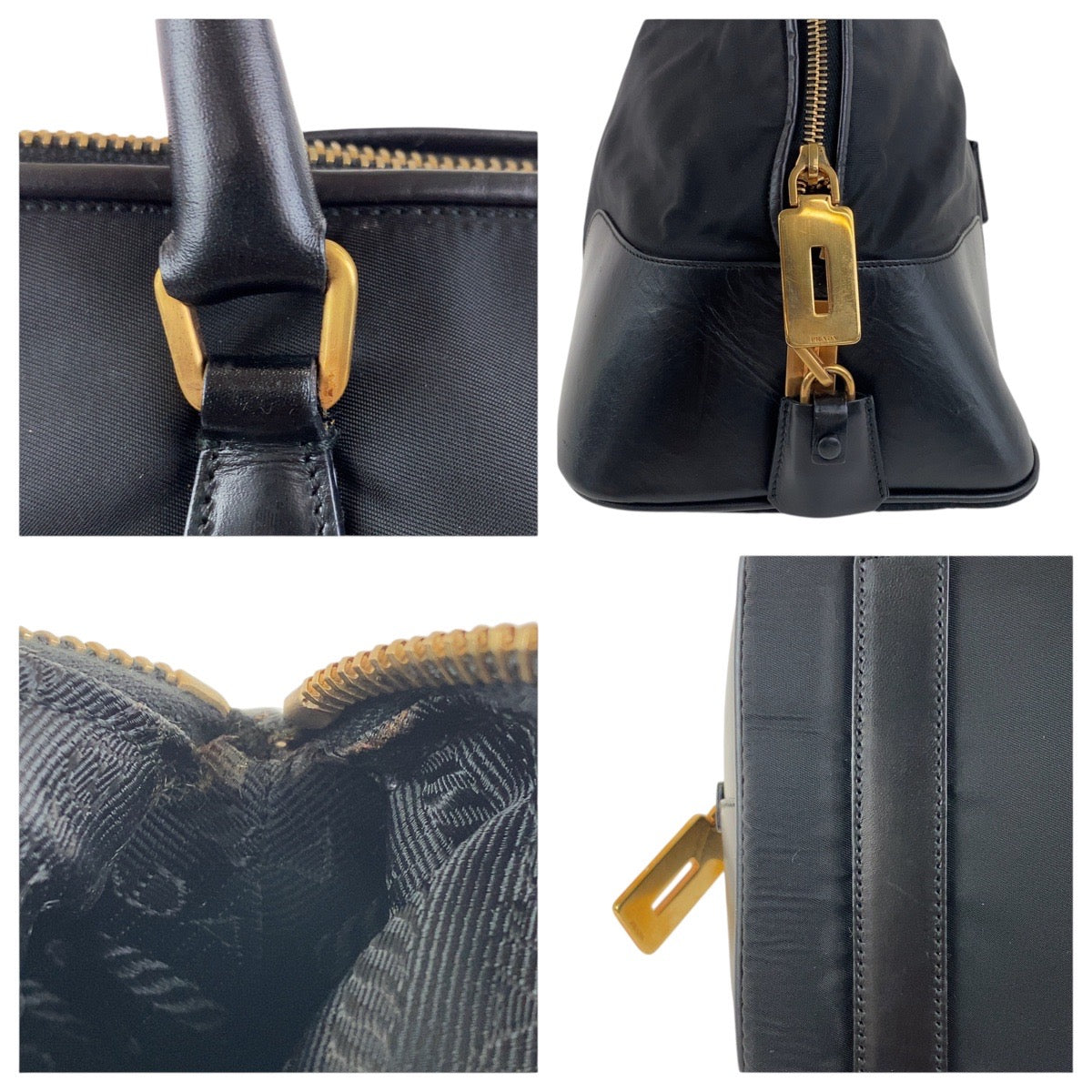 PRADA Shoulder Bag Nylon, Leather Black GoldMetal Shoulder Bag Tote Bag Test Triangle With logo Women Used Authentic