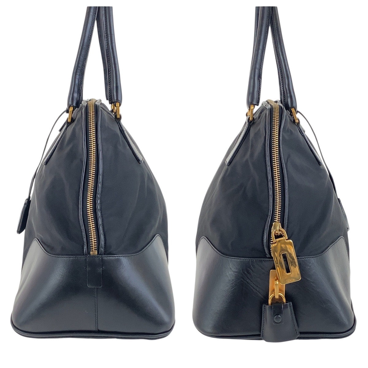 PRADA Shoulder Bag Nylon, Leather Black GoldMetal Shoulder Bag Tote Bag Test Triangle With logo Women Used Authentic