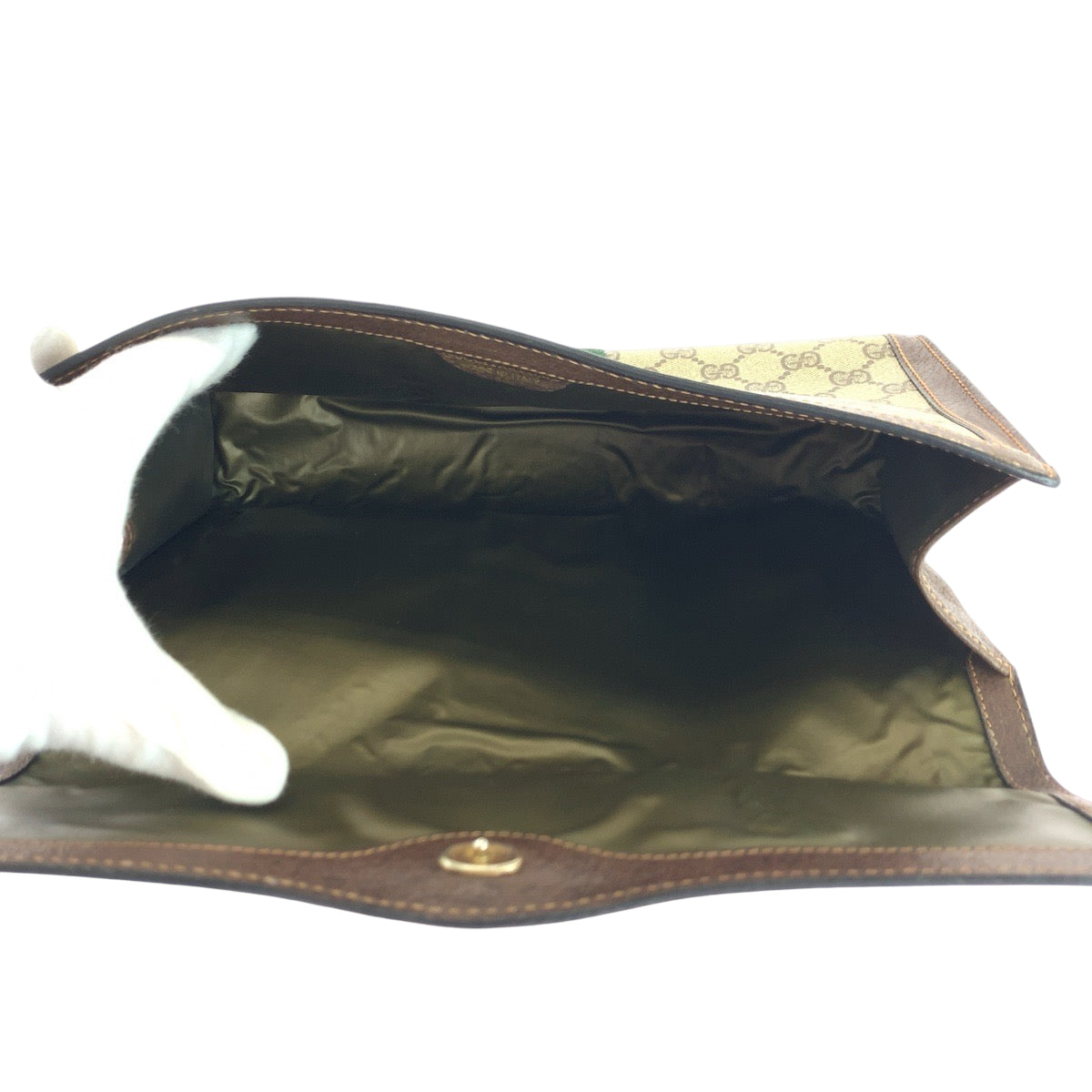 GUCCI Clutch bag GG Supreme Canvas Beige Brown Gold Metal Clutch bag business bag Gucci Perfume Sherry Line Women Used Authentic