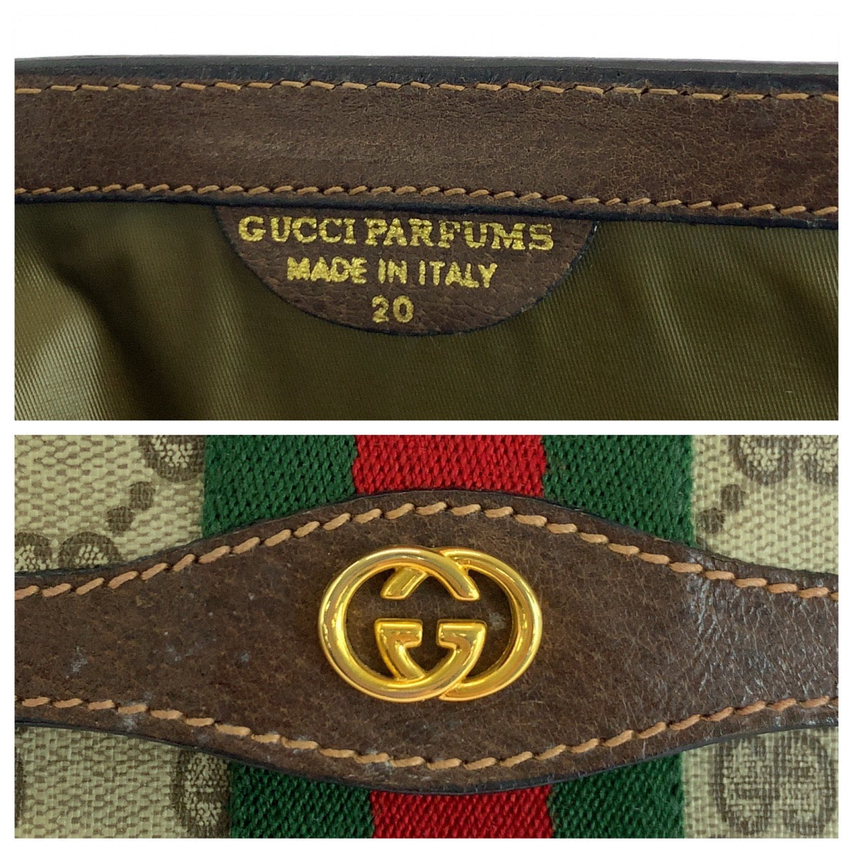GUCCI Clutch bag GG Supreme Canvas Beige Brown Gold Metal Clutch bag business bag Gucci Perfume Sherry Line Women Used Authentic