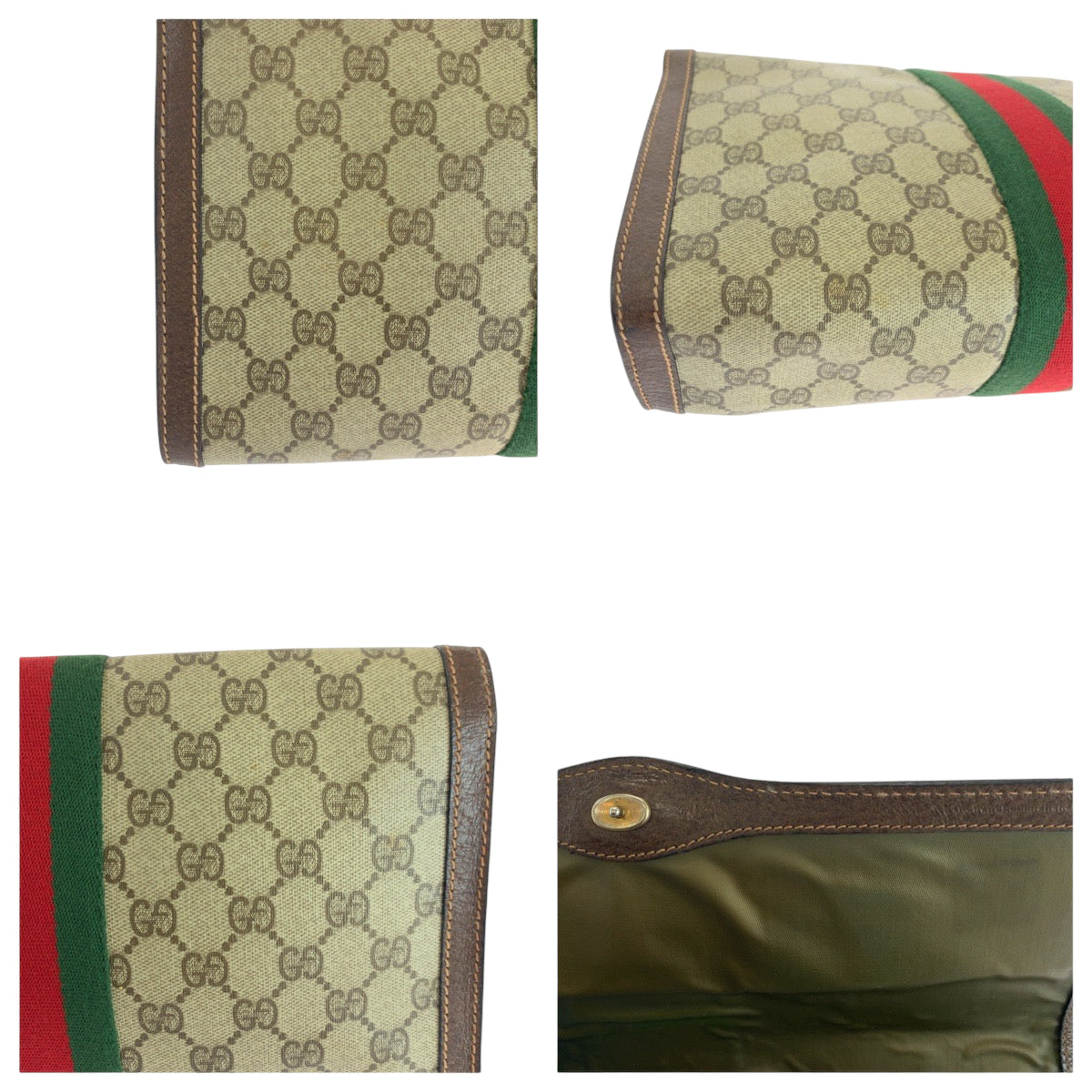GUCCI Clutch bag GG Supreme Canvas Beige Brown Gold Metal Clutch bag business bag Gucci Perfume Sherry Line Women Used Authentic