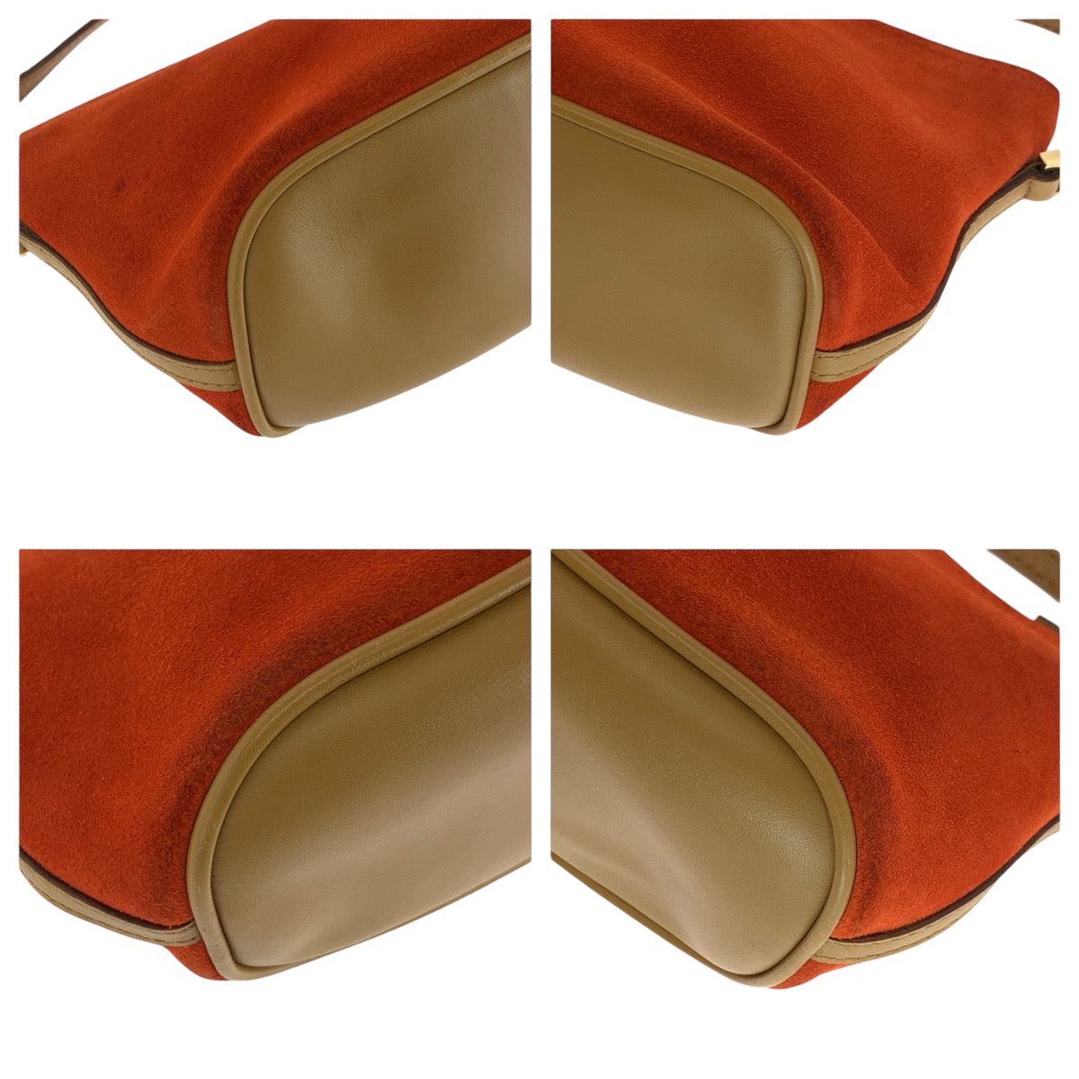 GUCCI Handbag 039 1103 Suede Orange Beige Gold Metal Handbag accessory pouch Women Used Authentic