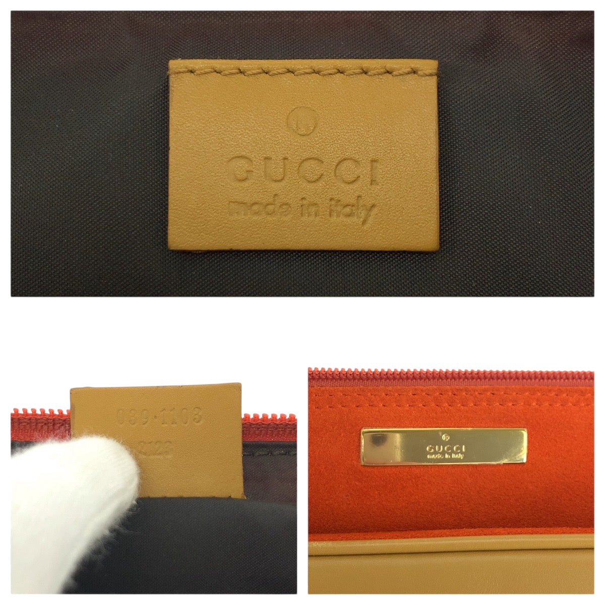 GUCCI Handbag 039 1103 Suede Orange Beige Gold Metal Handbag accessory pouch Women Used Authentic