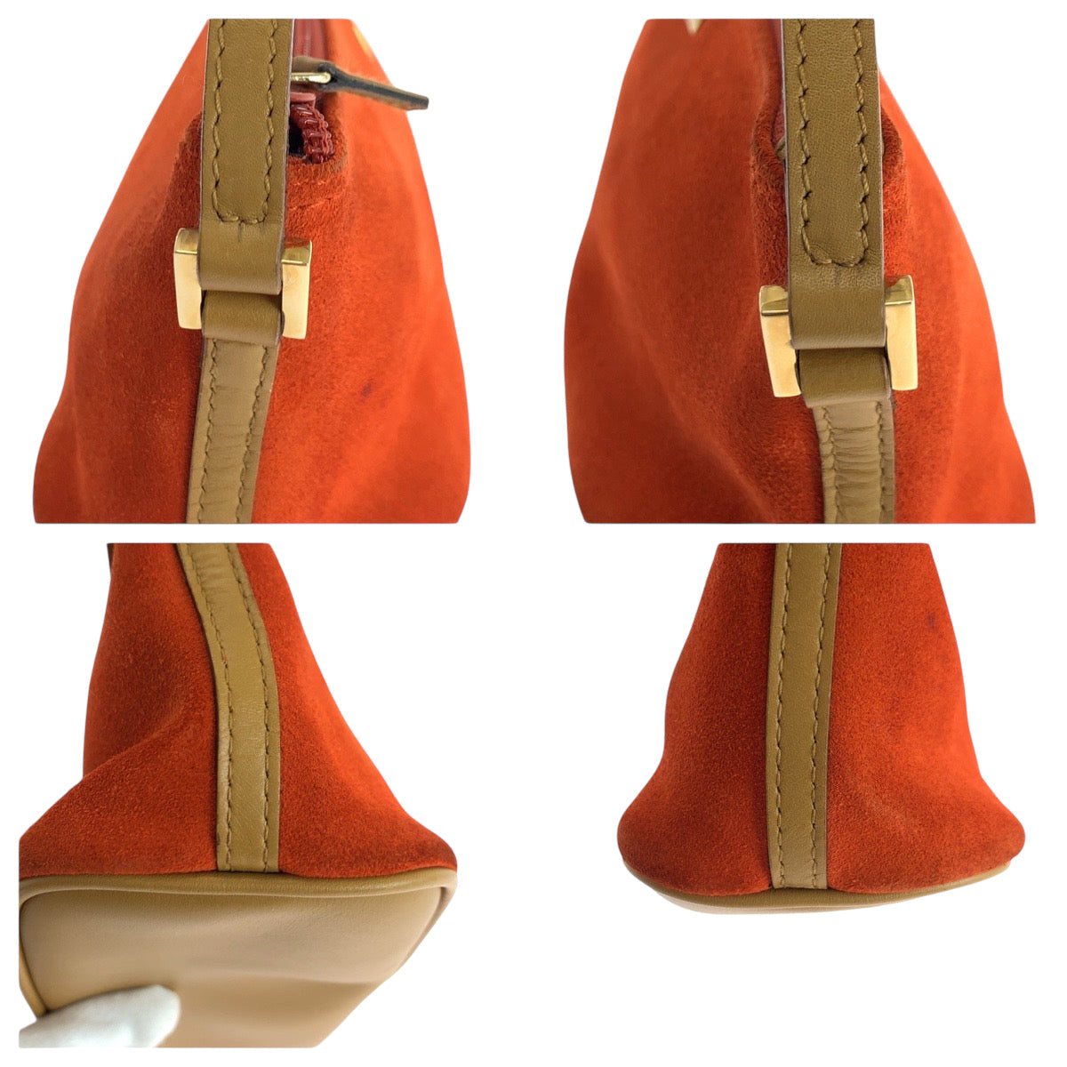 GUCCI Handbag 039 1103 Suede Orange Beige Gold Metal Handbag accessory pouch Women Used Authentic