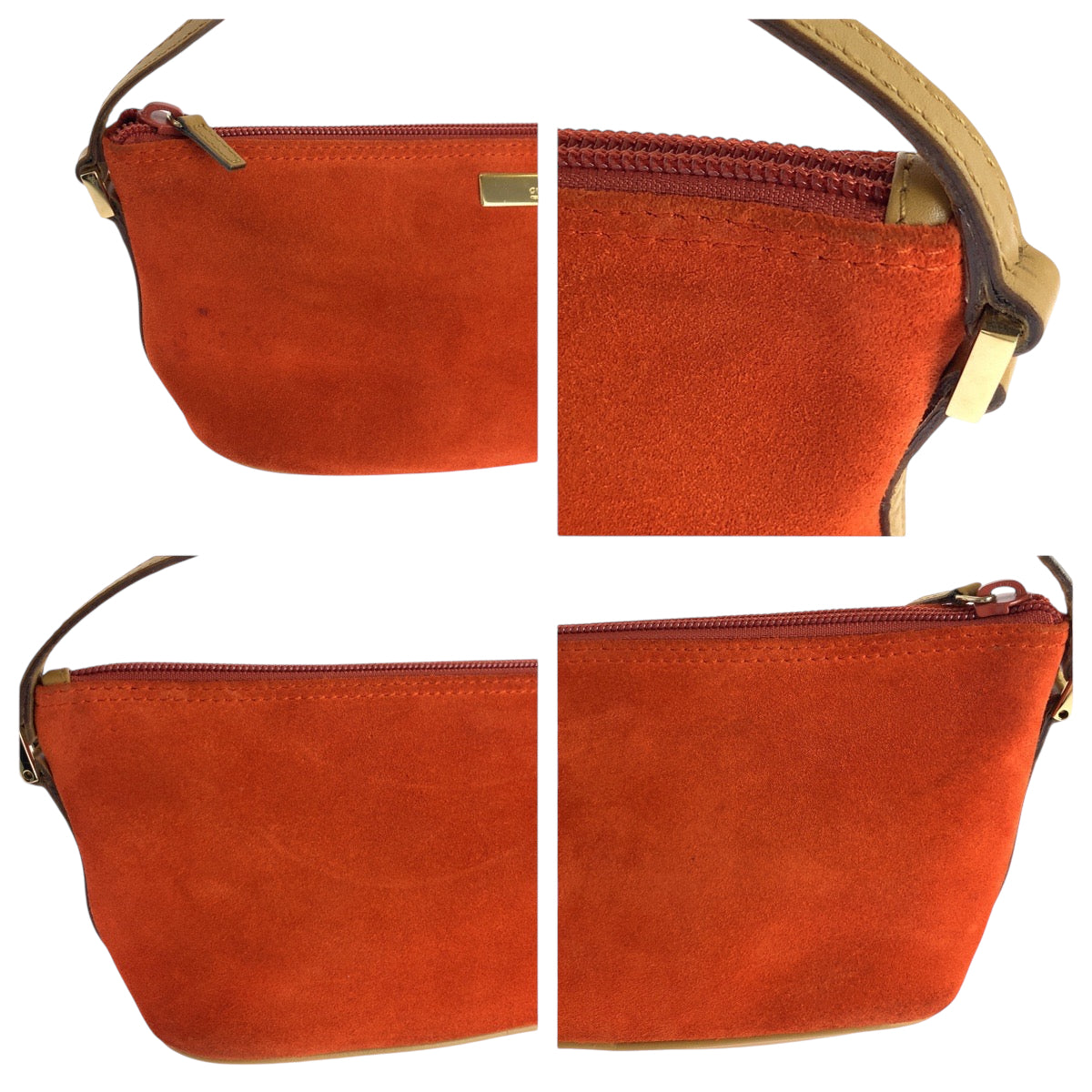 GUCCI Handbag 039 1103 Suede Orange Beige Gold Metal Handbag accessory pouch Women Used Authentic