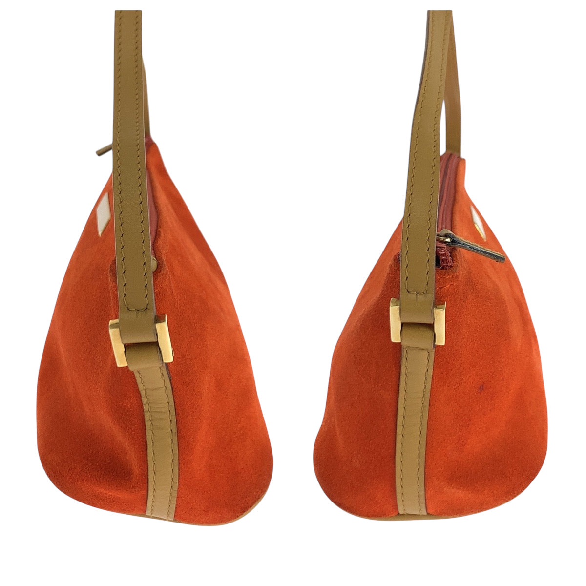 GUCCI Handbag 039 1103 Suede Orange Beige Gold Metal Handbag accessory pouch Women Used Authentic