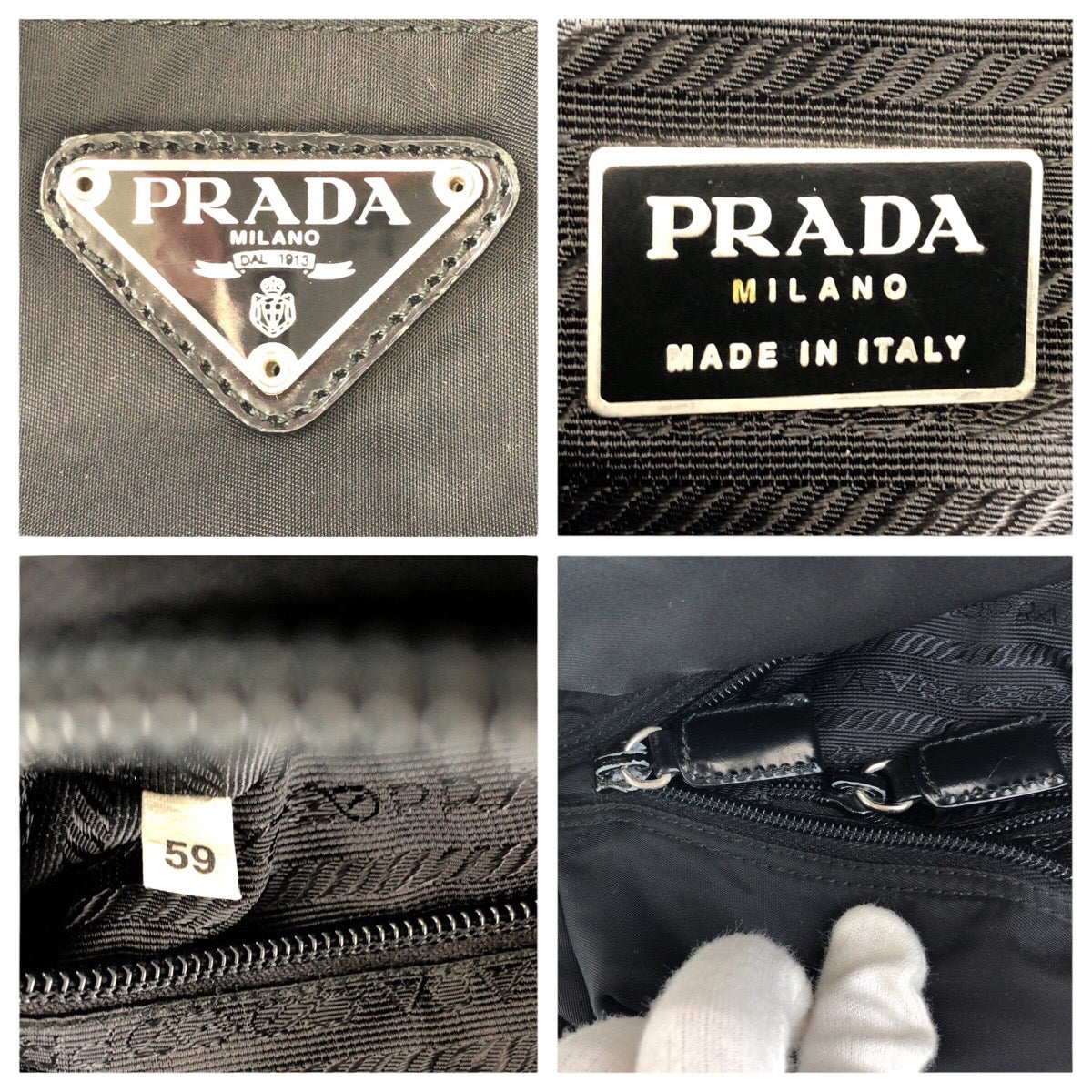 PRADA Tote Bag Nylon Black SilverMetal Tote Bag Shoulder Bag Test Triangle With logo Women Used Authentic