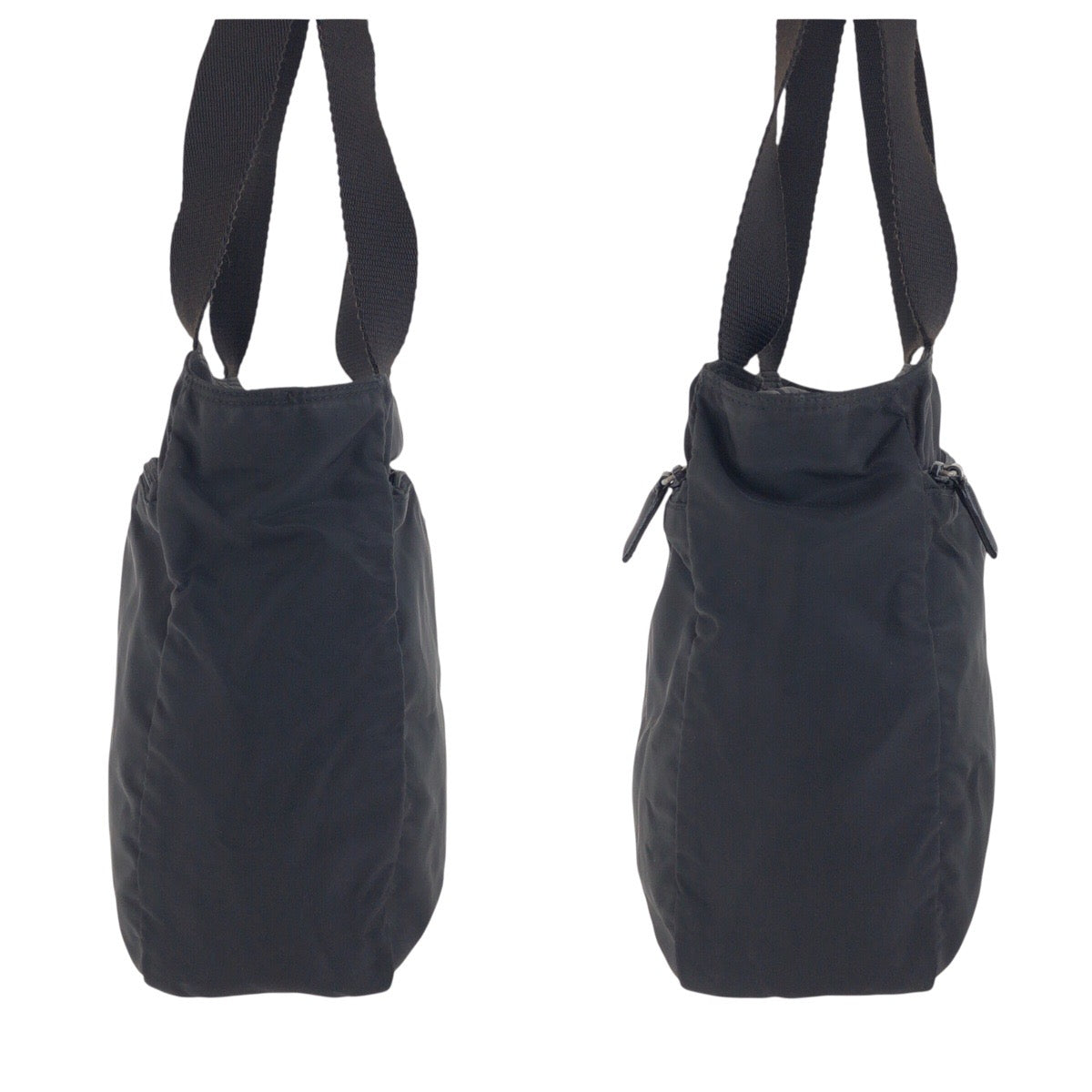 PRADA Tote Bag Nylon Black SilverMetal Tote Bag Shoulder Bag Test Triangle With logo Women Used Authentic