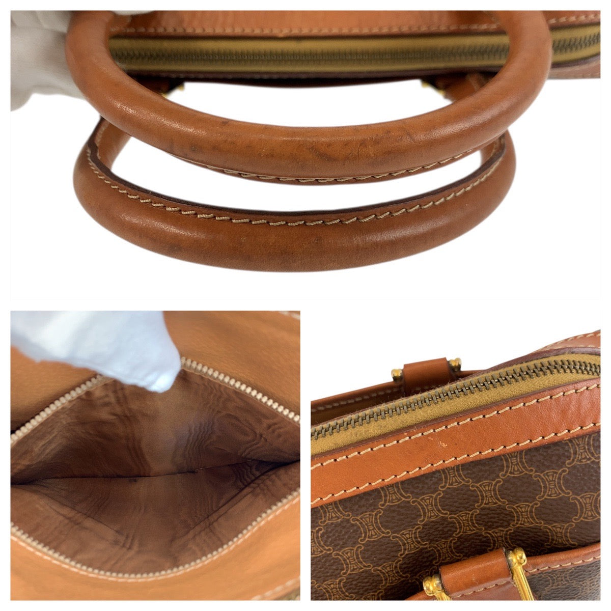 CELINE Handbag M94 PVC, Leather Brown Gold Metal Handbag Boston Duffel bag Macadam Women Used Authentic