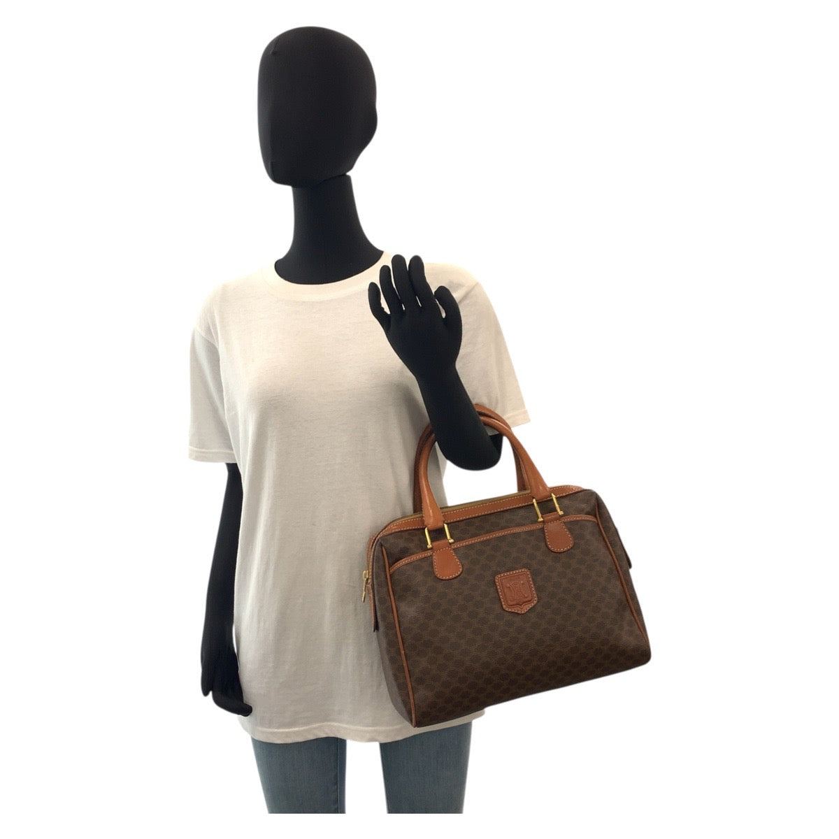 CELINE Handbag M94 PVC, Leather Brown Gold Metal Handbag Boston Duffel bag Macadam Women Used Authentic