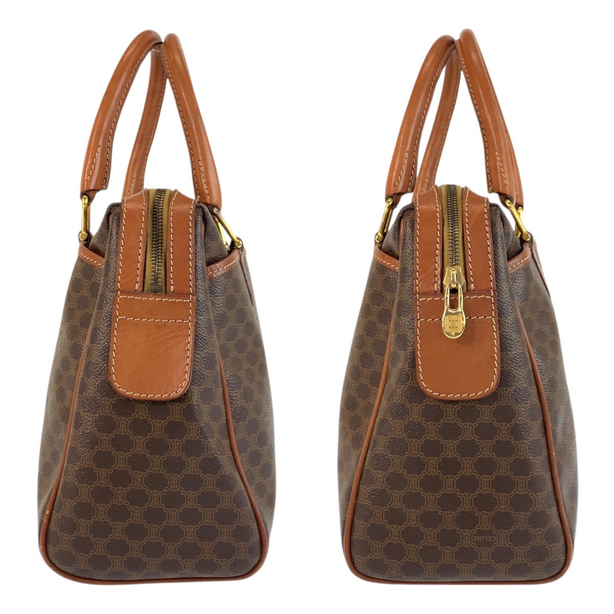 CELINE Handbag M94 PVC, Leather Brown Gold Metal Handbag Boston Duffel bag Macadam Women Used Authentic