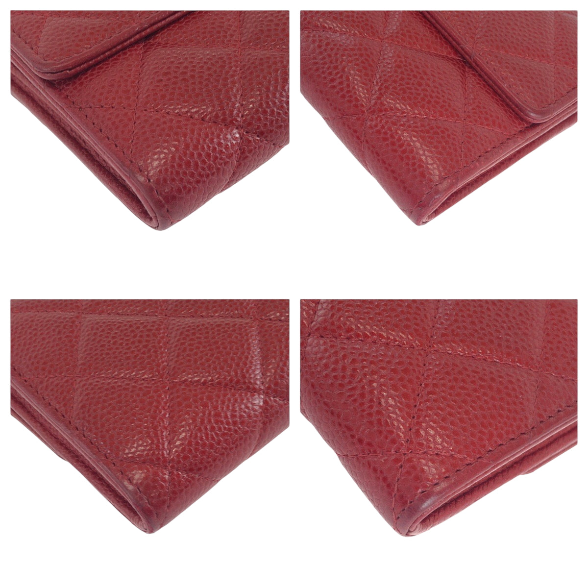 CHANEL Long Wallet Purse Caviar skin Red Silver Metal Long Wallet Purse Matrasse COCO Mark Women Used Authentic