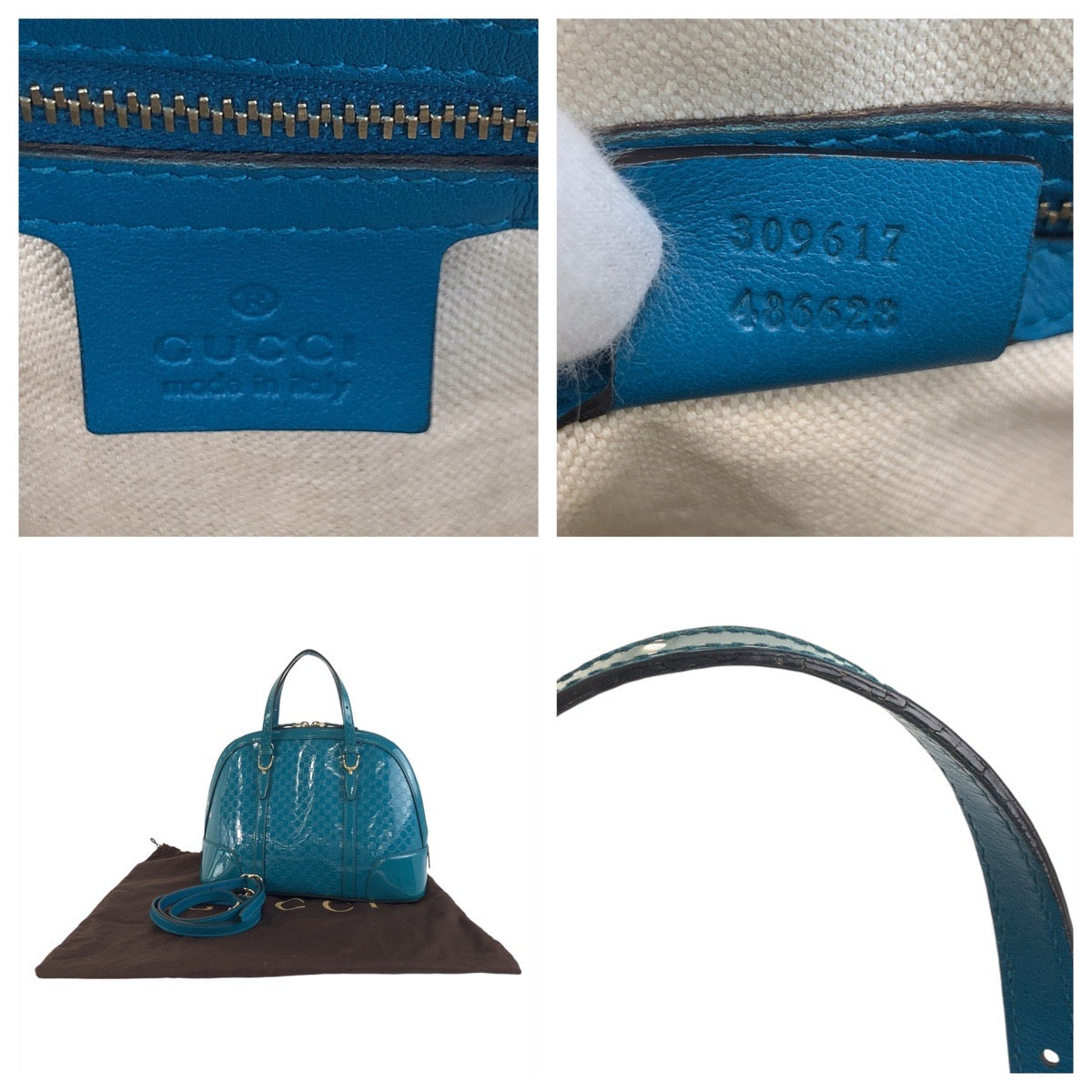 GUCCI Handbag 309617 enamel Green GoldMetal Handbag Shoulder Bag 2way Micro Guccisima Women Used Authentic
